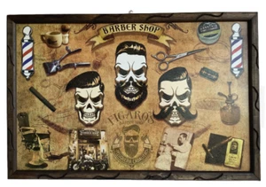 Barber Shop Wall Art/ Paint Wooden Rustic Frame 36"x24" Cuadro Rústico - Picture 1 of 2