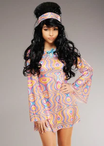 Womens Sequin Psychadelic 60s Girl Costume - Picture 1 of 3