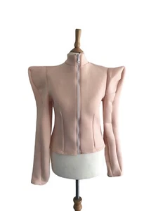 New Women's Peach Zip Up Structured Neoprene Waterproof Short Jacket UK 12-14 - Picture 1 of 9