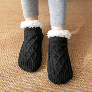 1 Pair Lady Non-slip Warm Knit Sherpa Lined Slipper Socks Soft Plush Winter Home