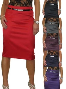 Falda ceñida al cuerpo de satén mate para damas Falda lápiz ajustada con cinturón de diamantes - Imagen 1 de 22