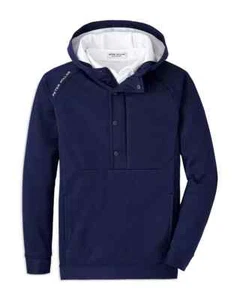 Peter Millar Pursuit Half Snap Hoodie Boys' M (9-10) Navy Long Raglan Sleeves - Picture 1 of 17