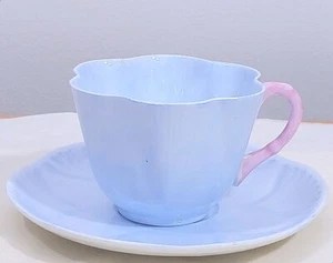 Shelley England Dainty Pastel Blue Pink Accent Cup and Saucer 575 - Picture 1 of 9