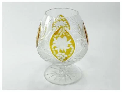 Vintage Mid Century cut glass amber & clear overlaid Bohemian Brandy balloon  - Image 1 of 4