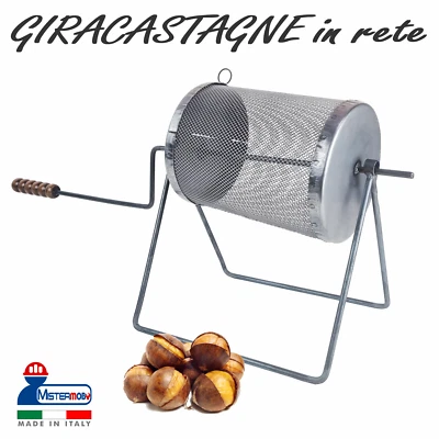 MISTERMOBY Padella barilotto rete rullo gira castagne caldarroste con manico per camino gas