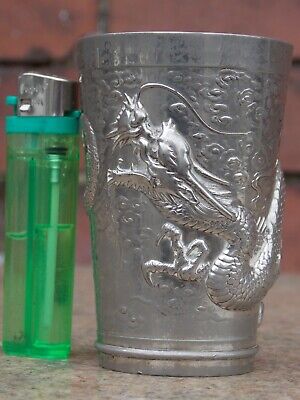 Chinese Silver Plate Cup With Dragon In High Relief • 16£