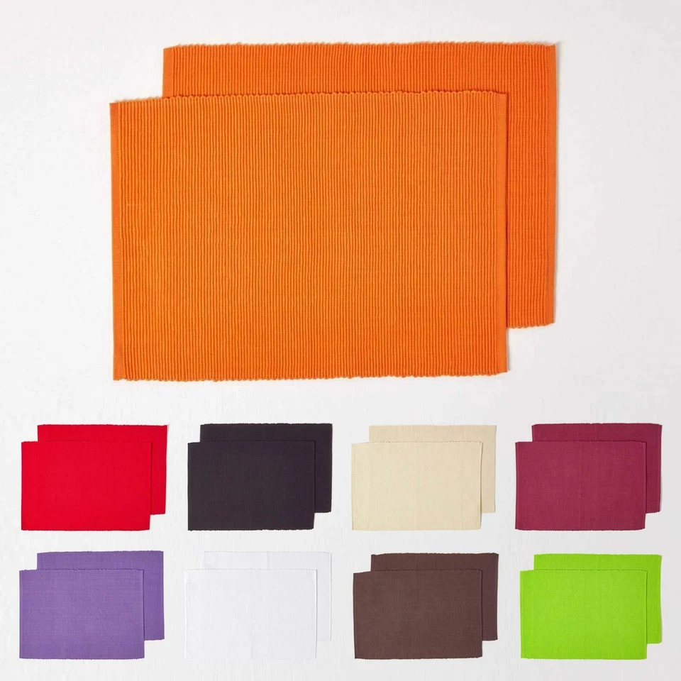 Cotton Set of 2 Placemats Plain and Check Dining Table Mats White, Cream, Red - Image 1 of 1