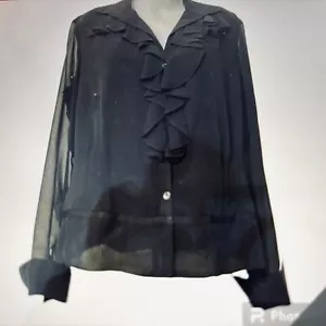 Jones New York Collection Bluse Gr. 12 Rüsche V-Ausschnitt durchsichtig Abend 100 % Seide $ 99 - Bild 1 von 10