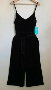 GB Gianni Bini Junior Jumpsuit Black Velvet Zip Pockets Wide Leg (4 Sizes) NEW - Picture 1 of 12
