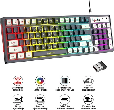 Wireless Gaming Keyboard Rechargeable RGB Backlit Mechanical Feel Mixed Color US - Image 1 of 4