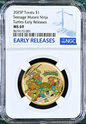 2024 Perth Mint TEENAGE MUTANT NINJA TURTLES Base Metal NGC MS69 $1 Coin ER - Image 1 of 2