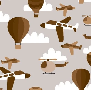 Heißluftballons, Hubschrauber und Flugzeuge Baumwollflanell Stoff Meterware - Bild 1 von 3