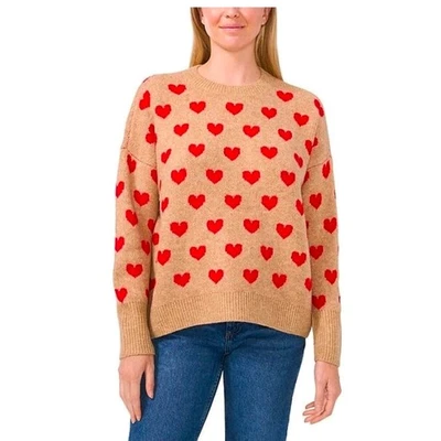 Vince Camuto Tan Red Heart Knit Sweater X- Large Cozy Pullover - Image 1 of 4