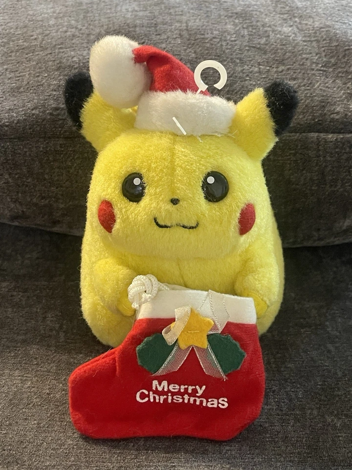 TOMY Christmas Pikachu Stuffed Toy Pokemon Vintage Japan - Image 1 of 4