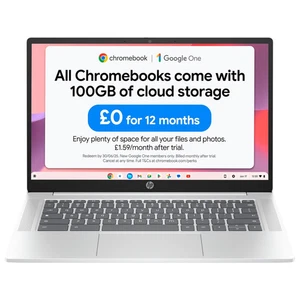 HP Chromebook 14a-nf0002sa 14" N100 4GB 128GB UHD HD Display Chrome OS Silver - Picture 1 of 9