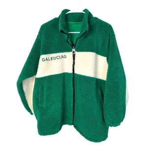 Urban Outfiters L Irish Terrycloth Football Jacket Soccer Fuzzy Track Coat Green - Picture 1 of 9