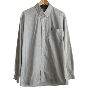 Cinch Mens Shirt L Olive Pin Stripe Button Down Contrast Cuff Preppy Business - Picture 1 of 11