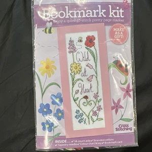 Wild at Heart Bookmark Cross Stitch Complete Kit Bee Lady Bug Daisy Poppy - Picture 1 of 6