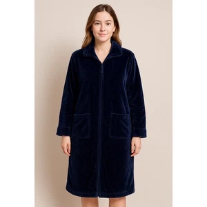 Croft & Barrow Petite Med Reißverschluss vorne Plüsch Fleece Morgenmantel marineblau Langarm neu mit Etikett - Bild 1 von 8