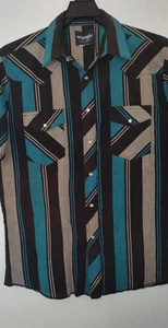 Vtg Wrangler Mens Classic Striped Pearl Snap Western Short Sleeve Shirt XL- READ - Picture 1 of 12