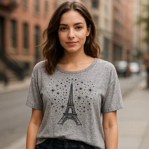Camiseta Bleeker & McDougal Elegante Torre Eiffel Gráfica Tema París Gris Top LP - Imagen 1 de 9