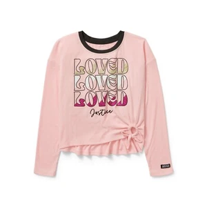 Justice Girls Collection X Long Sleeve Ringer T-Shirt-Pearl Pink-Small (7/8)-NWT - Picture 1 of 3