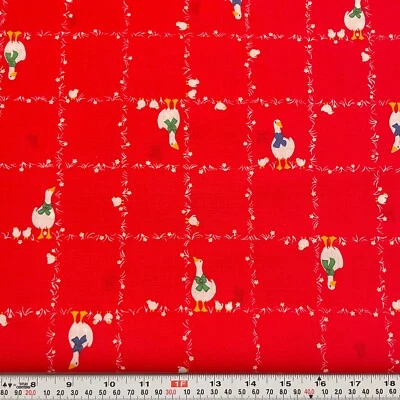 Vintage Wamsutta Geese with Bows Red Cotton Blend Fabric Remnant 10" x 45" - Image 1 of 2