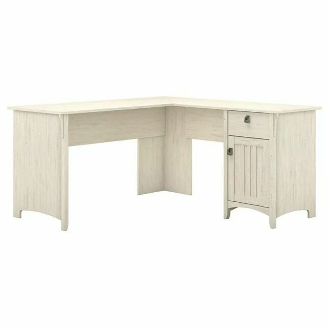 Bush Salinas L Shaped Desk with Storage - Antique White