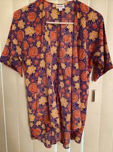 LULAROE multicolor Open Front short Sleeve Kimono Top Sz 3 Girls Purple Floral - Picture 1 of 3