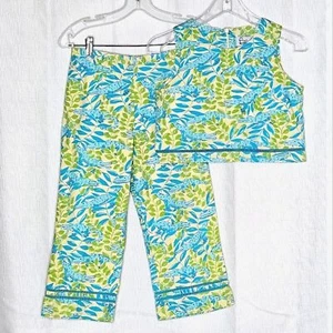 Lilly Pulitzer Mimosa Alligator Vintage Kids Cropped Pants & Top 2 Piece Set - Picture 1 of 13