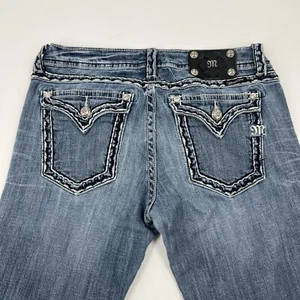 MISS ME Womens 30X33 Boot Cut Blue Jeans Distressed Embellished 5-Pocket Pants - Picture 1 of 12