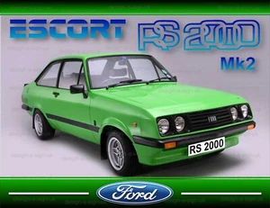 FORD ESCORT RS 2000 mk2 #1492 SIGN 10 X 7.7 GARAGE ALUMINIUM METAL CAR VINTAGE - Picture 1 of 3