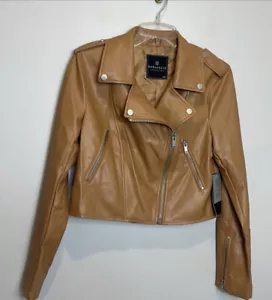NWT Bagatelle Vegan Leather Asymmetrical Moto Jacket M Women Tan Zippered - Picture 1 of 10
