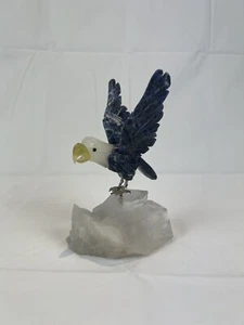 Vtg Carved American Bald Eagle Lapis Quartz Onyx  Gemstone Sculpture Figurine - Picture 1 of 7