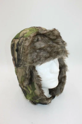 Trapper Hat Faux Fur Hunting Warm Winter Cap Fall Tree Leaf Brown Wood Bark Gree - Image 1 of 4