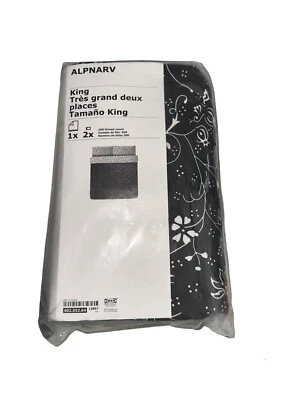 IKEA ALPNARV King Duvet Cover w/ 2 Pillowcases KING Bed Set Black White Floral - Image 1 of 4