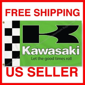 Kawasaki Flag 3x5 ft Banner Logo Racing Car Garage Wall Decor Sign Motorcycle - Picture 1 of 15