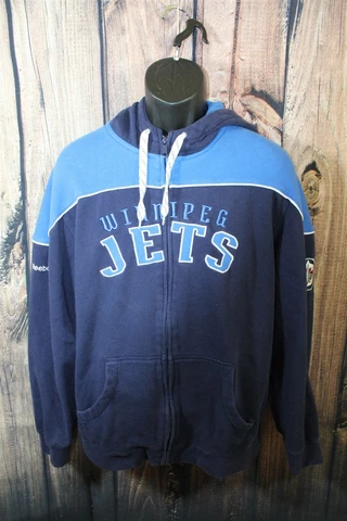 Reebok Face Off Winnipeg Jets full zip hoodie M blue embroidered Cover