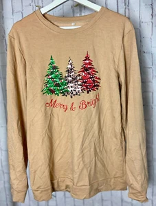 Merry & Bright Christmas Long Sleeve Top MEDIUM - Picture 1 of 4