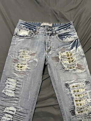 Pantalones de mezclilla de colección Kosmo Lupo Japón grunge parches desgastados raros 28x32 (0064-2) Foto 1 de 4