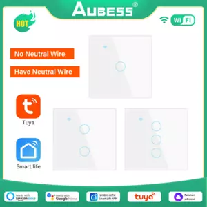 Tuya WiFi Smart Switch Touch Light Switch NO Neutral Wire Required 1-4 Gang - Picture 1 of 13