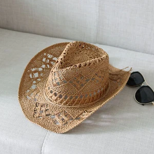 Summer Straw Hat Sun Hat Cowgirl Hat Straw Cowboy Hat for Women w/Shapeable Brim - Picture 1 of 11