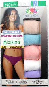 New FRUIT of LOOM 6-pk Size 8 (XL) Comfort Cotton Various Colors Women's Bikinis