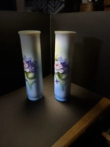 Vintage Lefton Bud Vase Hand Painted Roses and Violets 5203 Porcelain 7.25" - Picture 1 of 23