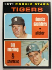 Rookie Stars Tigers 1971 Topps Baseball number 423 Saunders Marting Detroit