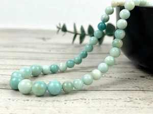 Collana perline pietre preziose rotonde lisce amazzonite blu naturale 8 mm AAA+ 18" regalo - Foto 1 di 14