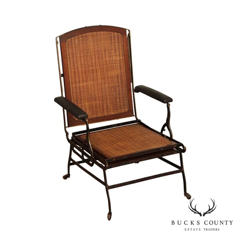 Antique Campaign Cane, Walnut  and Iron Adjustable Chaise Lounge Chair Cover