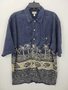 Bugle Boy Vintage Hawaiian Shirt Mens Large Blue Floral Short Sleeve Y2K Vintage - Picture 1 of 10