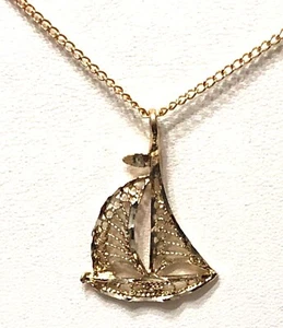 NEW 14K over Sterling Silver Vermeil Diamond Cut Sailboat & 18" Goldtone Chain - Picture 1 of 6