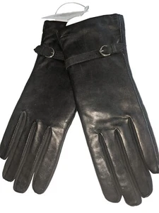 Guanti da donna in pelle foderati in 100% cashmere con fibbia - Nero, S/M - Foto 1 di 7